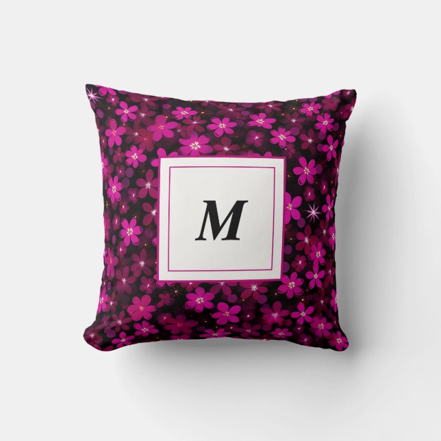 Almofada Personalized Monogram - Elegant Modern Floral  (Frente)