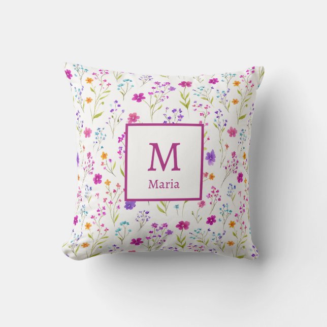 Almofada Personalized Monogram - Elegant Modern Floral  (Frente)