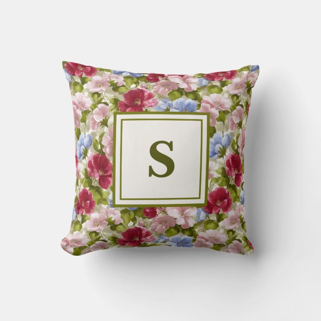 Almofada Personalized Monogram – Elegant Modern Floral (Frente)
