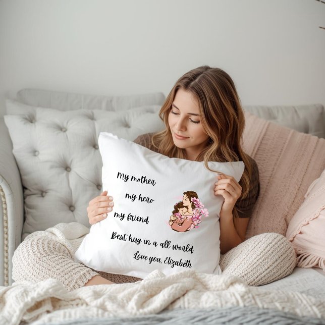 Almofada Personalized Mother's Day Mom's Hug Throw Pillow (Criador carregado)