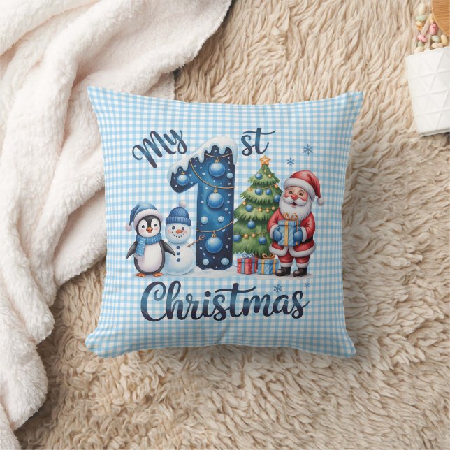 Almofada Personalized My 1st Christmas Blue & White Checker (Cobertor)