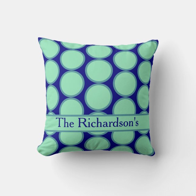 Almofada Personalized Navy Mint Polka Dot Pattern Modern  (Frente)