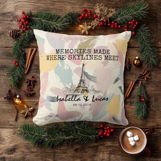 Almofada Personalized Pastel Skyline Couple Pillow (Criador carregado)