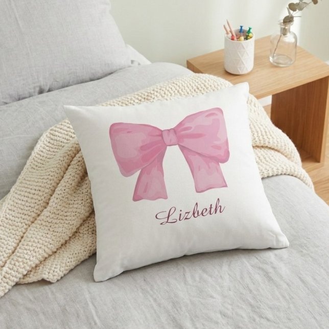 Almofada Personalized Pink Coquette Bow Luxury Throw Pillow (Criador carregado)