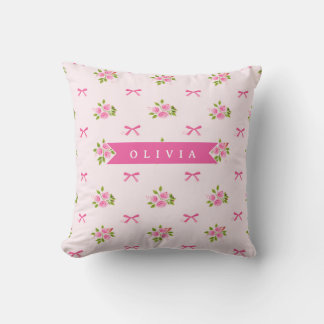 Almofada Personalized Pink Coquette Girly Bow Floral Name