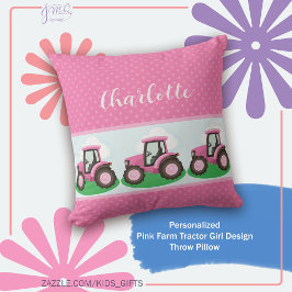 Almofada Personalized Pink Farm Tractor Girl Design