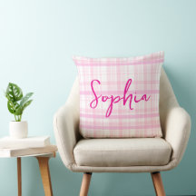 Personalized Pink Plaid throw pillow with Name 