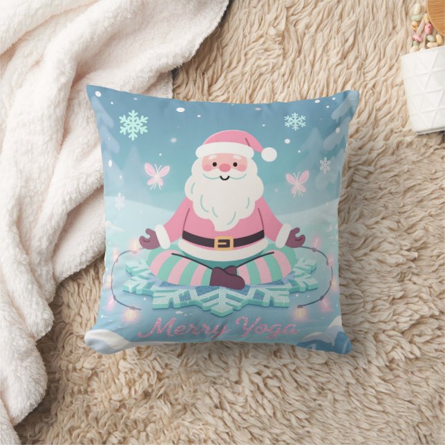 Almofada Personalized Pink Yoga Santa Meditation Christmas (Cobertor)