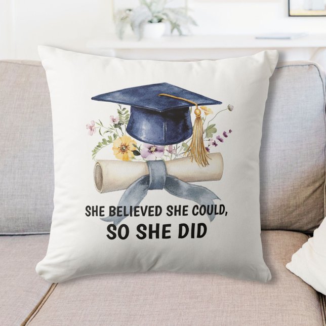 Almofada Personalized Quote and Name Floral Graduation (Criador carregado)