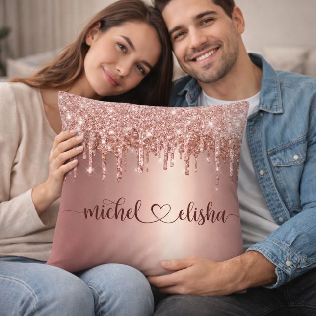 Almofada Personalized Rose Gold Glitter Drip Couple Names (Criador carregado)