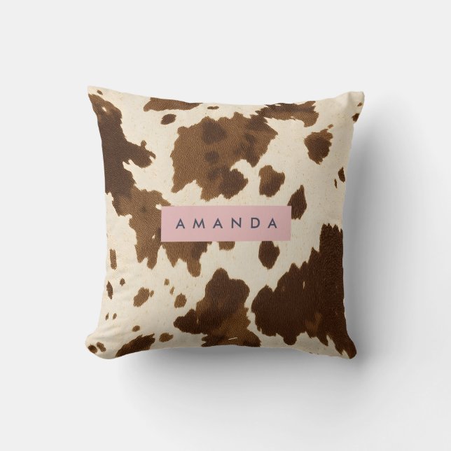 Almofada Personalized Rustic Brown Cowhide Print (Frente)