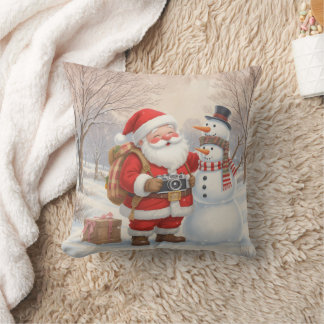 Almofada Personalized Santa Photographer & Snowman Selfie