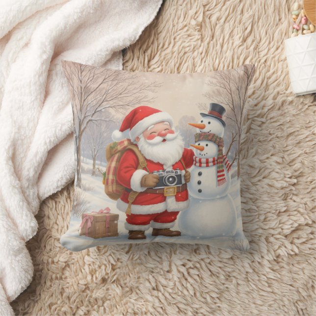 Almofada Personalized Santa Photographer & Snowman Selfie  (Cobertor)