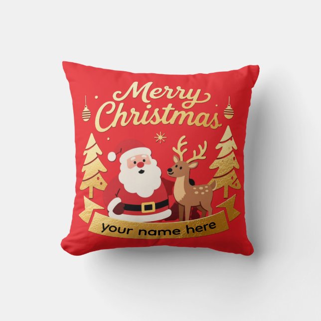 Almofada Personalized Santa Reindeer Christmas Pillow (Frente)