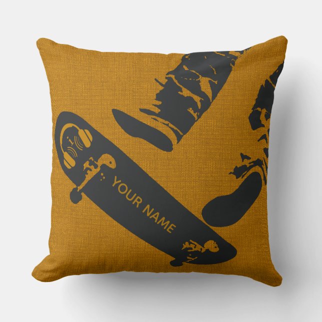 Almofada Personalized Skateboard Jump – Black And Gold (Frente)