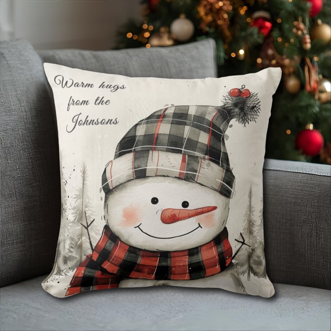 Almofada Personalized Snowman Christmas with Family Name (Criador carregado)