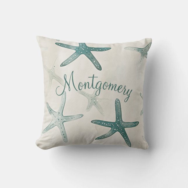 Almofada Personalized Starfish Green Beige Coastal (Frente)