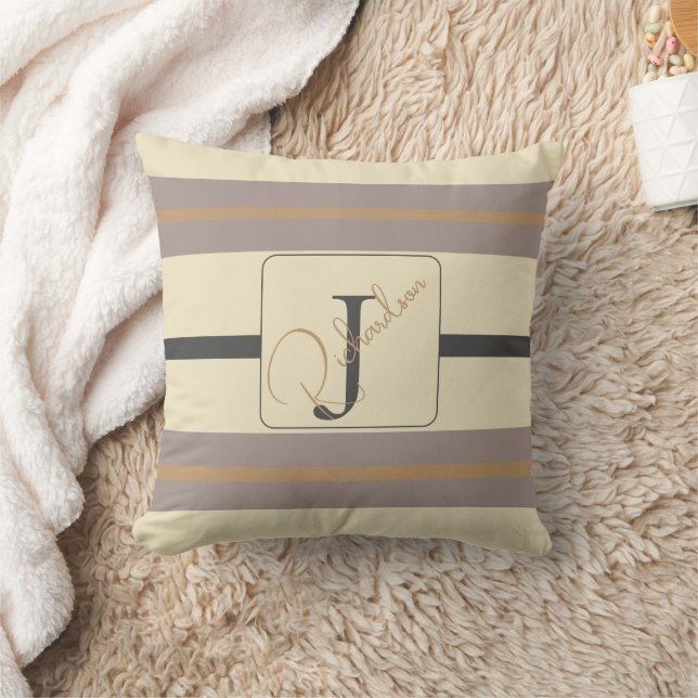 Almofada Personalized Taupe Gold Stripe Modern Neutral Chic (Cobertor)