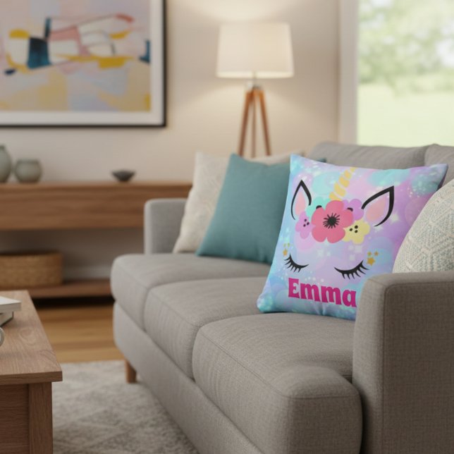 Almofada Personalized Unicorn Pillow for Girls – Custom Nam (Criador carregado)
