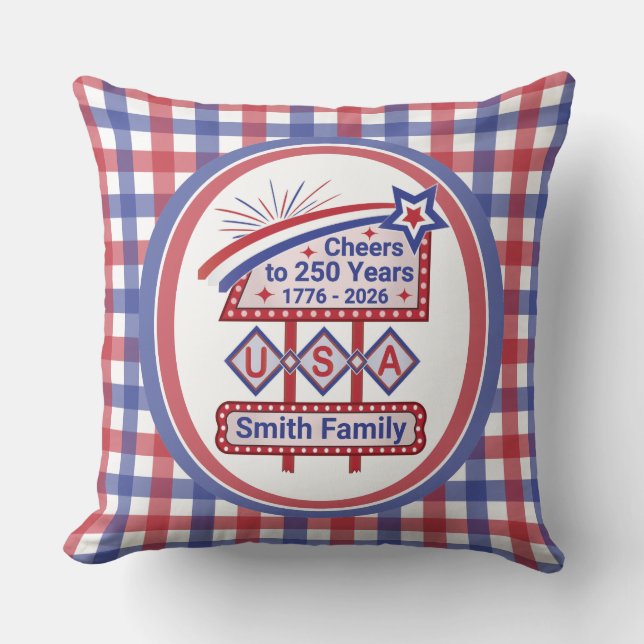 Almofada Personalized USA 250–Patriotic Retro Marquee (Frente)