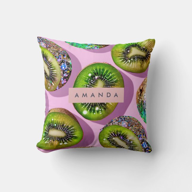 Almofada Personalized Vibrant Glitter Kiwi Pop Art Design (Frente)