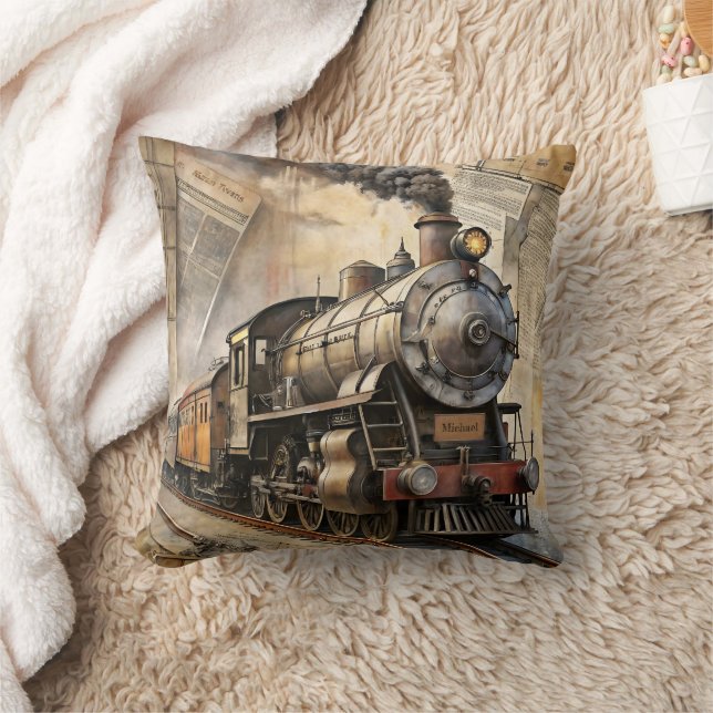 Almofada Personalized Vintage Steam Train Retro Travel (Cobertor)