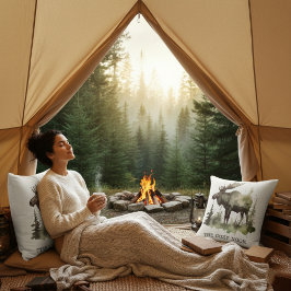 Almofada Personalized Watercolor Moose Lodge Life