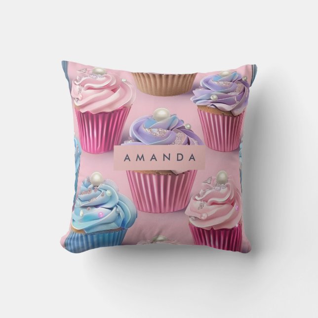 Almofada Personalized Whimsical Pastel Cupcake Dreams (Frente)