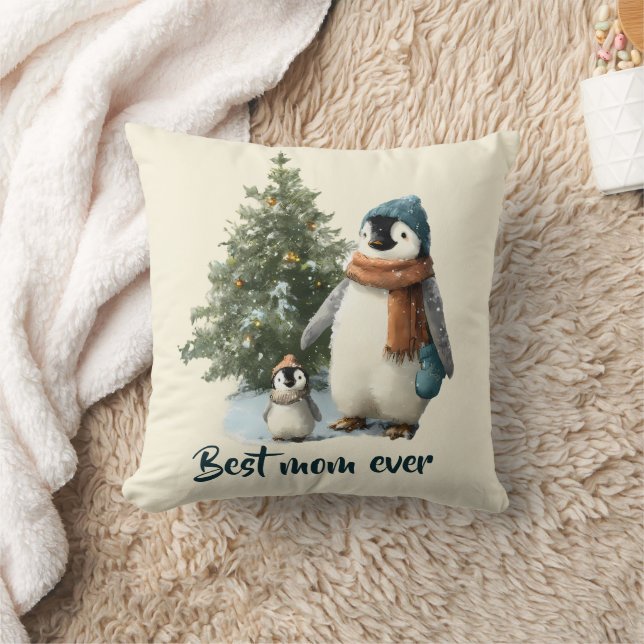 Almofada Personalized Winter Penguin “Best Mom Ever” (Cobertor)