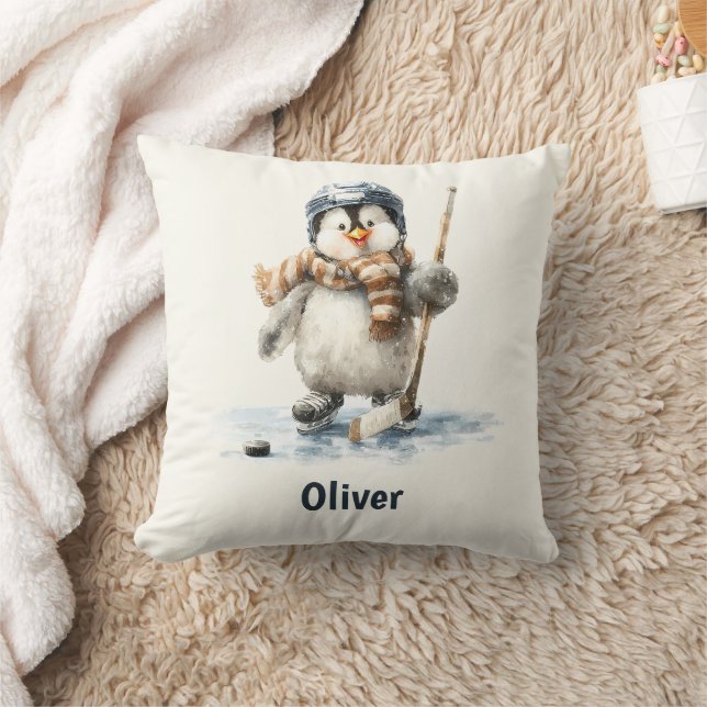 Almofada Personalized Winter Penguin Hockey Kid (Cobertor)