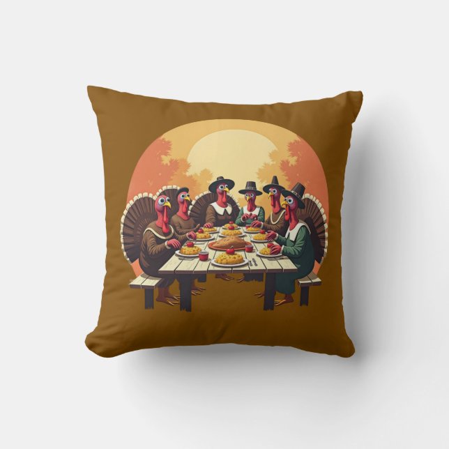 Almofada Perus Comendo Janto de Ação de Graças (Frente)