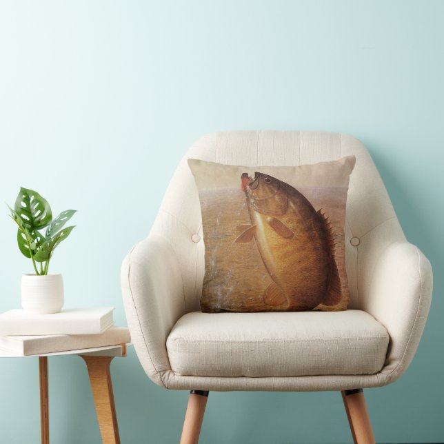 Almofada Pesca Antiga, Pequeno Robalo Saltando na Linha (Cadeira)