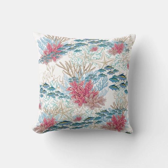 Almofada Pesca Costeira de Coral Vermelho Teal (Frente)