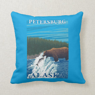 Almofada Pesca do urso no rio - Petersburgo, Alaska