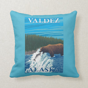 Almofada Pesca do urso no rio - Valdez, Alaska