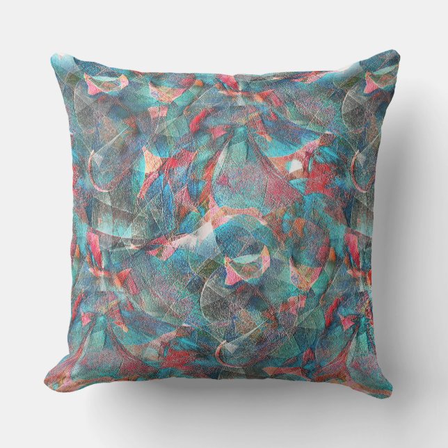 Almofada Pêssego avermelhado e manchas cianas na parede ásp (Frente)