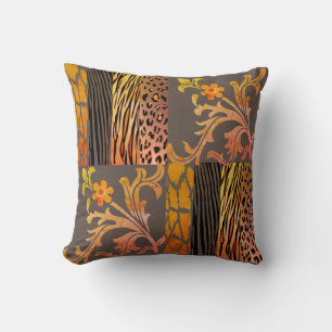 Almofada Pêssego Chic e Cushion Impresso de Animais Castanh