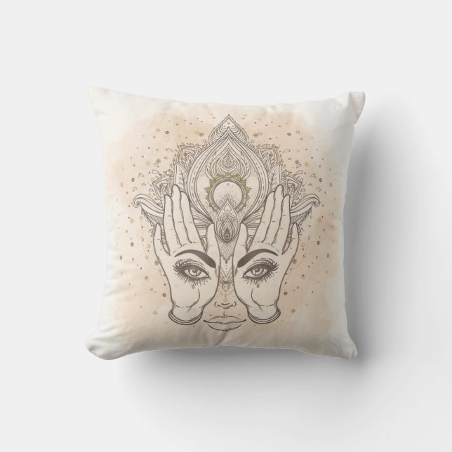 Almofada Pêssego & Dourado Boho Flor de Lótus Beleza (Frente)