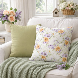 Almofada Pêssego Elegante Lavanda e Verde Oliva Sólido Prim