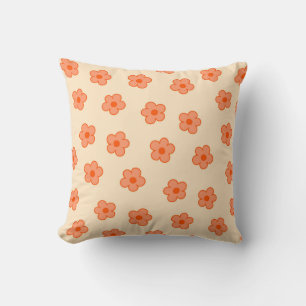 Almofada Pêssego Whimsico e Retro Floral Laranja, Cheio