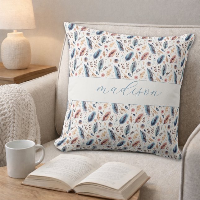Almofada Pessoal Boho Pena Floral (Criador carregado)