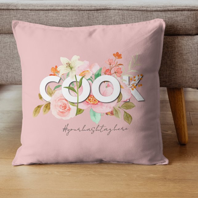 Almofada Pessoas COZINHAM personalizadas com flores em aqua (Criador carregado)