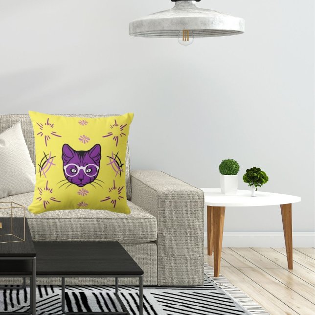Almofada Pet Cat Purple White Em Preto Amarelo Verde Modern (Criador carregado)