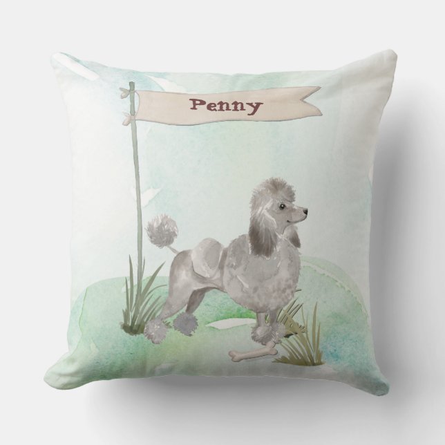 Almofada Pet Dog de Poodle da Cinza de Nome Personalizado (Frente)