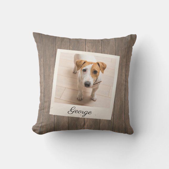 Almofada Pet Photo Frame Rustic Wood Personalizado (Frente)