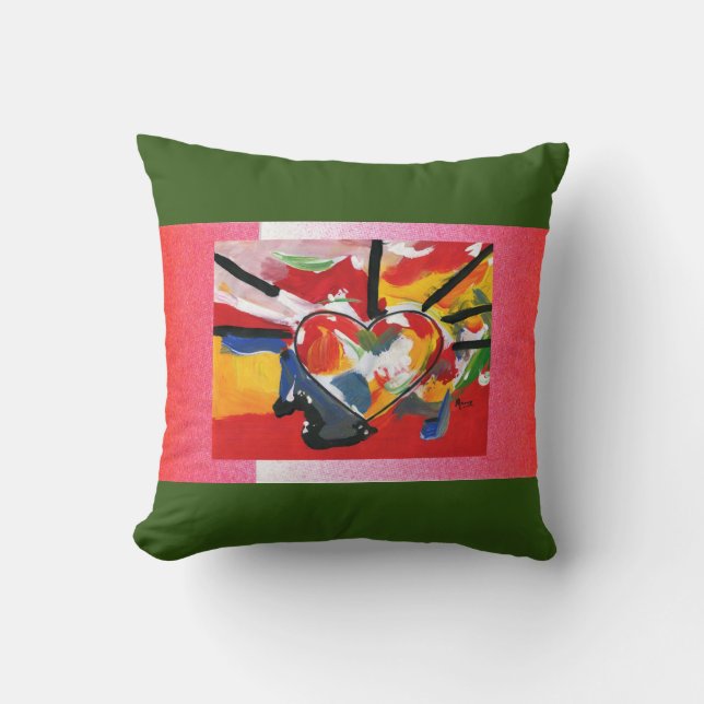 Almofada Peter Max colorido aquoso Padrão cardíaco (Frente)