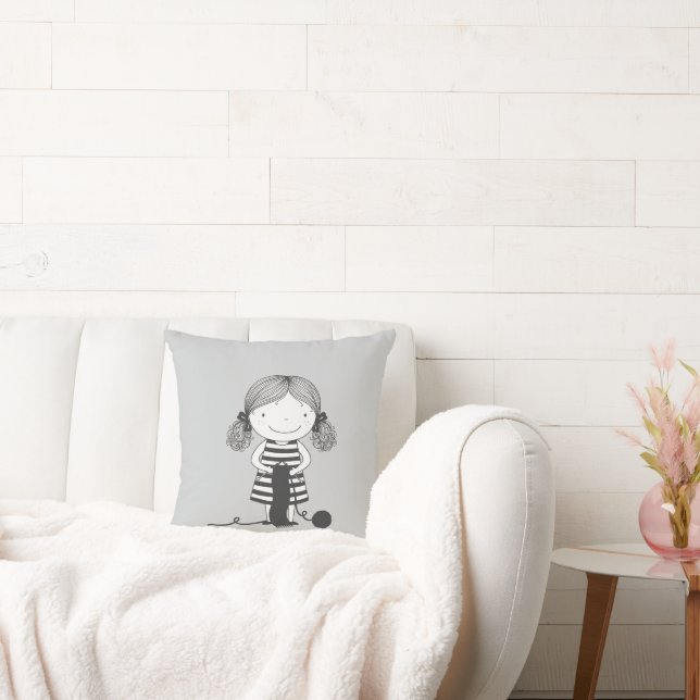 Almofada Petite Fille Adorable qui Tricote I Love Knitting (Sofá)