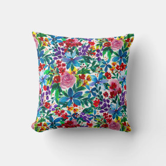 Almofada Phoebe Modern Watercolor Floral em cores primárias