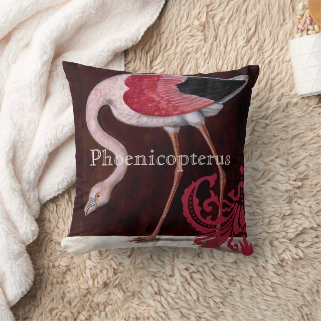 Almofada Phoenicopterus Vintage Flamingo Raspberry Damask (Cobertor)