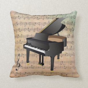 Almofada Piano de Aquarela de Música com Folha de Vintagem